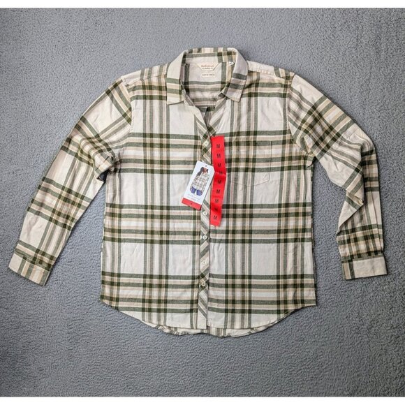 Weatherproof Vintage Flannel Shirt Womens Medium Comfort Stretch Green Plaid - Picture 1 of 16